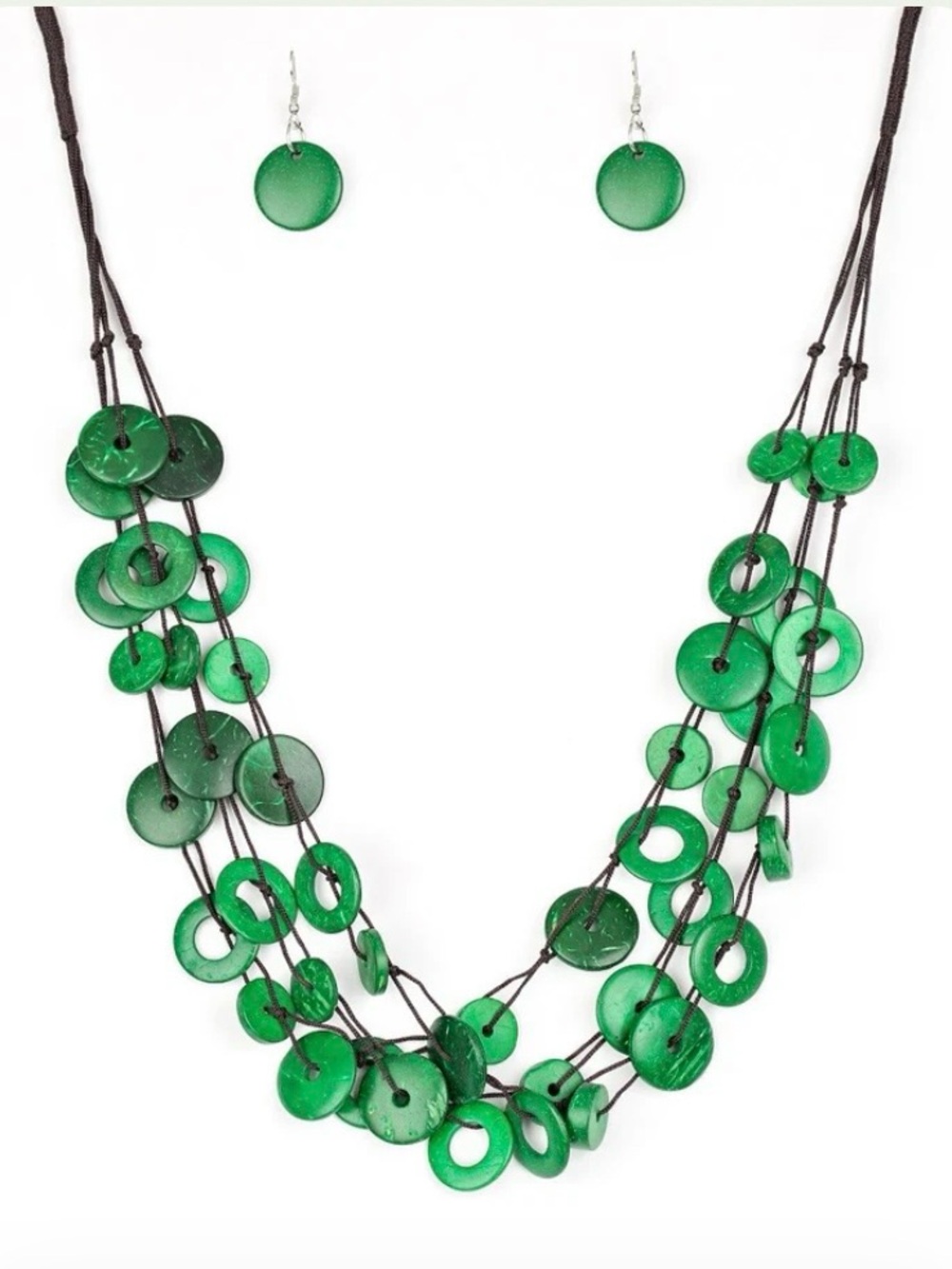 paparazzi Emerald Green Layered Disc Necklace and Earring Set